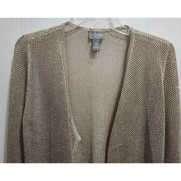 Chicos Travelers Women's Open Knit Open Cardigan Sweater Gold Metallic Sz 0 (S) - Picture 2 of 8
